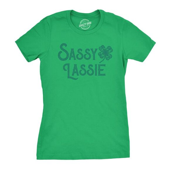 Womens Sassy Lassie T Shirt Funny Saint Patricks Day Cute Outfit St Patty Tee - Picture 1 of 5